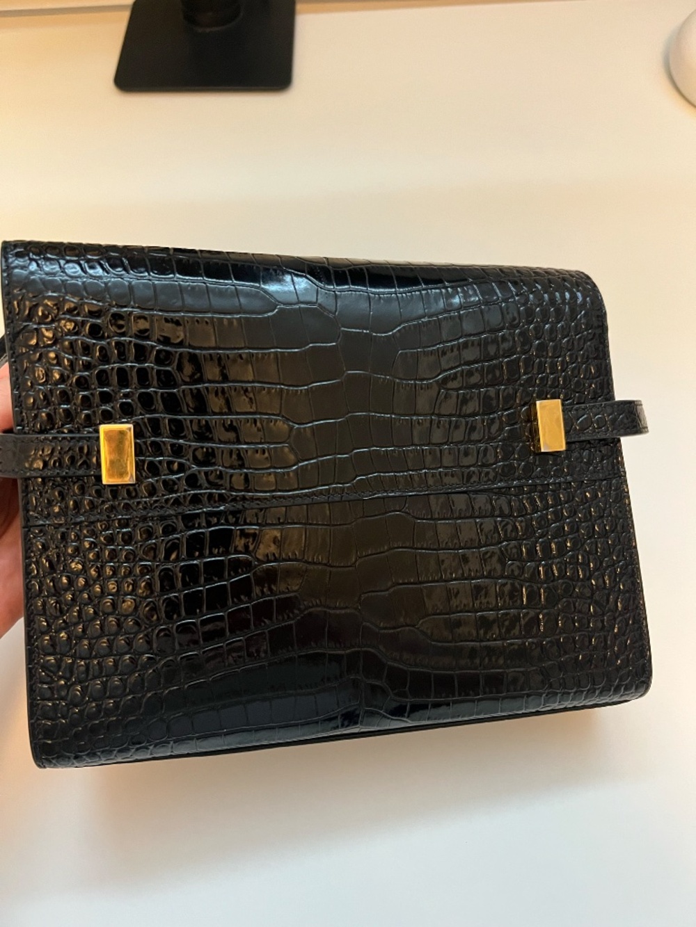 YSL Small Manhattan in Black Croc-Embossed Leather - Picture 3 of 16